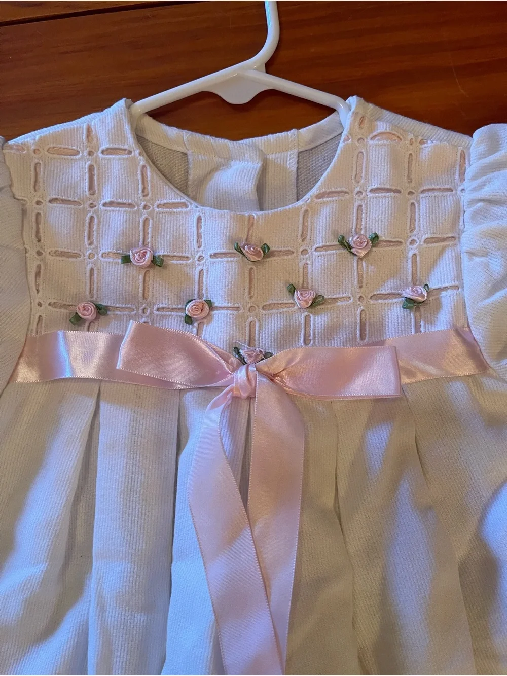 Bonnie Baby White Dress with Pink Ribbon Trim and Bonnet Girls Baby Size 24mo